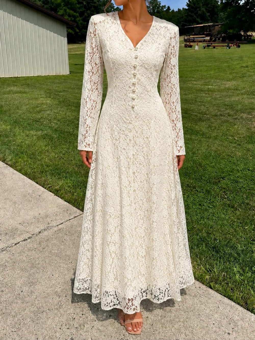 All that Jazz Vintage Cream Lace Long Sleeve A-Line Wedding Dress